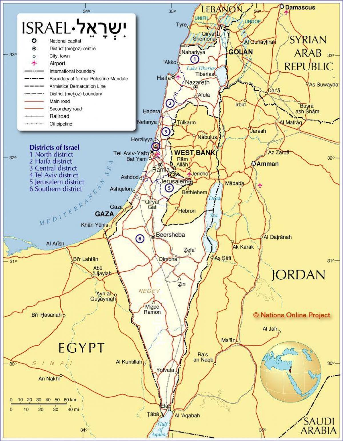 izrael regije zemljevid